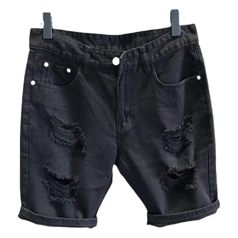 2023 nuevo estilo de la calle Hong Kong moda blanco ripped Denim shorts hombres casual verano raspado mendigo cinco puntos