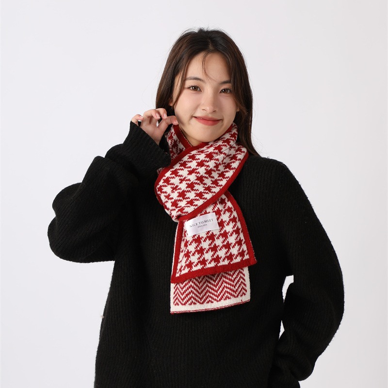 Sciarpa a griglia Qianniao da donna, inverno 2023, nuova coppia di studenti coreani versatili, lavorata a maglia, collo caldo_voghion.com