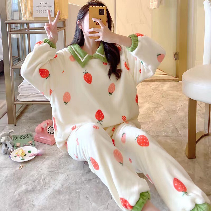 Coral Velvet Pajamas Women's Autumn and Winter Cute Suit 2022 New Thickened Velvet Student Flannel Home Clothes Coral Velvet Pajamas Women's Autumn and Winter Cute Suit 2022 New Thickened Velvet Student Flannel Home Clothes