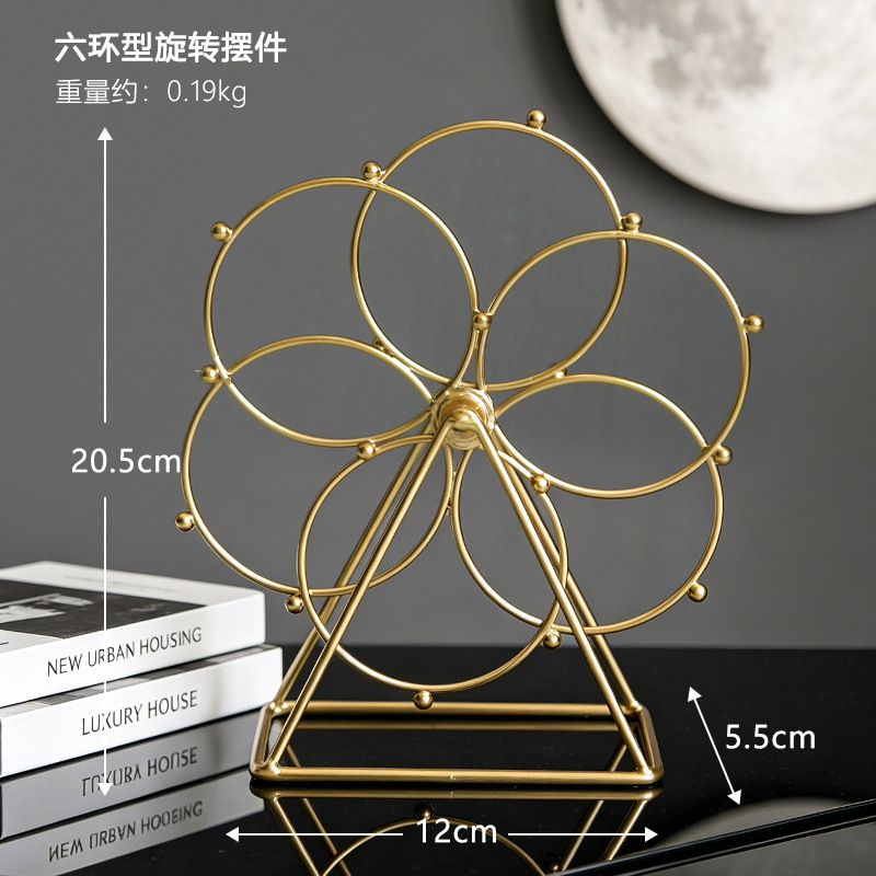 Golden six-ring ferris wheel rotating ornament