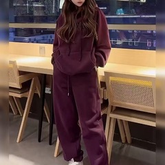 运动服加绒连帽衫卫衣套装女2025秋冬新款休闲时尚宽松两件套洋气