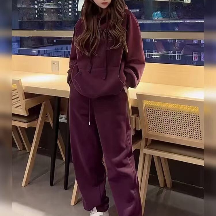 运动服加绒连帽衫卫衣套装女2025秋冬新款休闲时尚宽松两件套洋气|undefined