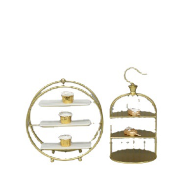 Jaula de pájaro de hierro de estilo europeo decoración de la boda estante de pastelería estante de sushi cake shop buffet doble capa pastelería rack