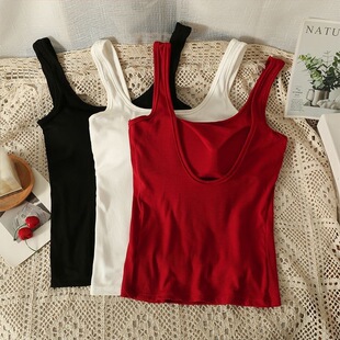 Live Explosions with Chest Pad One-piece Cup Beautiful Back Thread Cotton Camisole Vest Women's Inner Backless Long Outer Wear Top