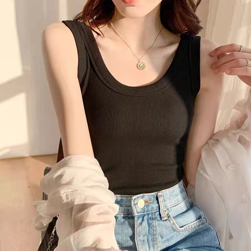 [Drop Shipping] New Style Threaded Anti-Exposure Sleeveless Thin Inner Bottoming Camisole for Women in Summer and Spring