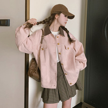 【麂皮绒短外套】粉色撞色小翻领精致少女风甜美上衣韩版显瘦夹克