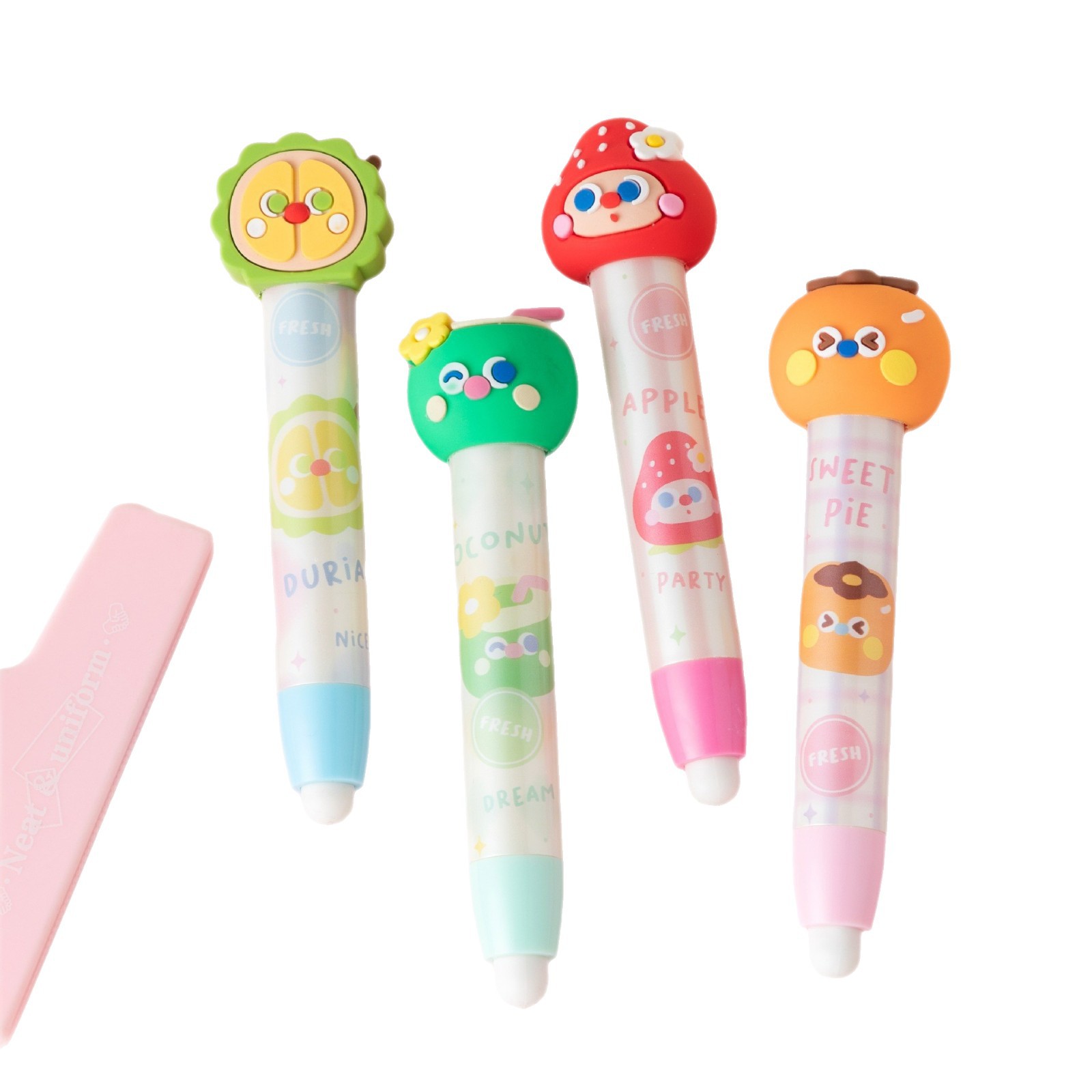 Anillo de frutas de dibujos animados creativos para niños, borrador de prensa, especial para estudiantes de primaria, sin caspa, limpio, sin dejar marcas