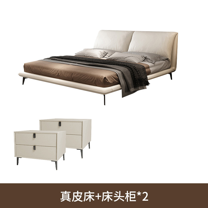 Cama de cuero de orejas de elefante minimalista italiana, cama de dormitorio moderna, diseño de estilo de crema, cama de dormitorio grande image 8