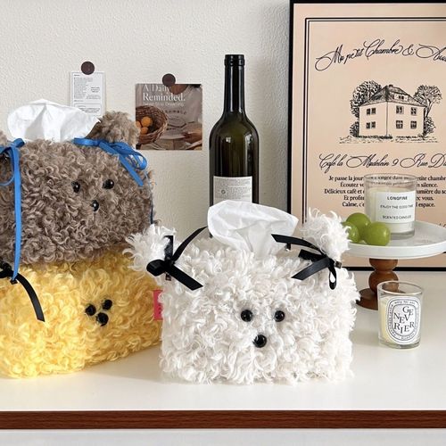 Korean INS-style Bichon Frise Dog Paper Towel Holder, Maltese Dog Plush Dopamine Living Room Car Driving Paper Towel Holder