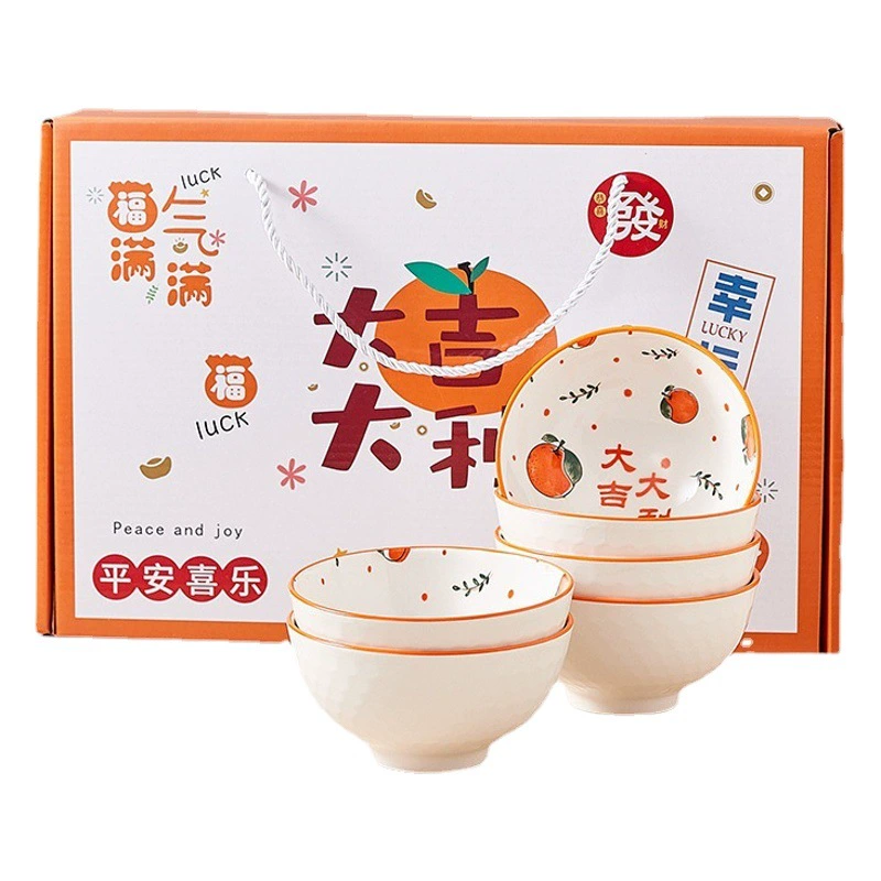 Набор керамической миски и палочек для еды «Удачи», набор мисок для трансграничной торговли, домашняя рисовая миска, практичный небольшой подарок, сувенир к открытию продаж
