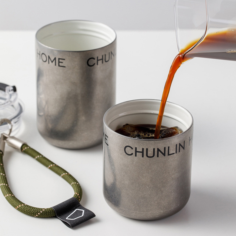 Chunlin ステンレス鋼コーヒーカップ、女性が外出時に持ち運べる、ハイエンドの絶妙な断熱セラミックライト高級ウォーターカップ|undefined
