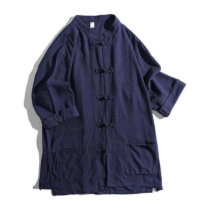 Shirt, jacket, Chinese style, oversize, with short sleeve
