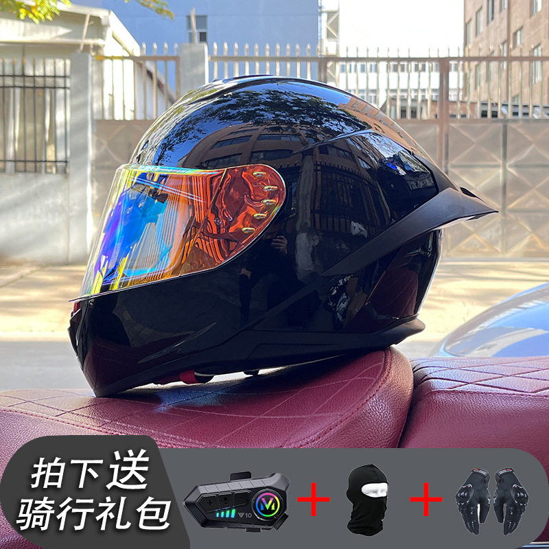 Nueva certificación estándar nacional motocicleta casco completo casco neto Bluetooth hombres y mujeres personalidad de verano cuatro estaciones cola grande pareja corriendo