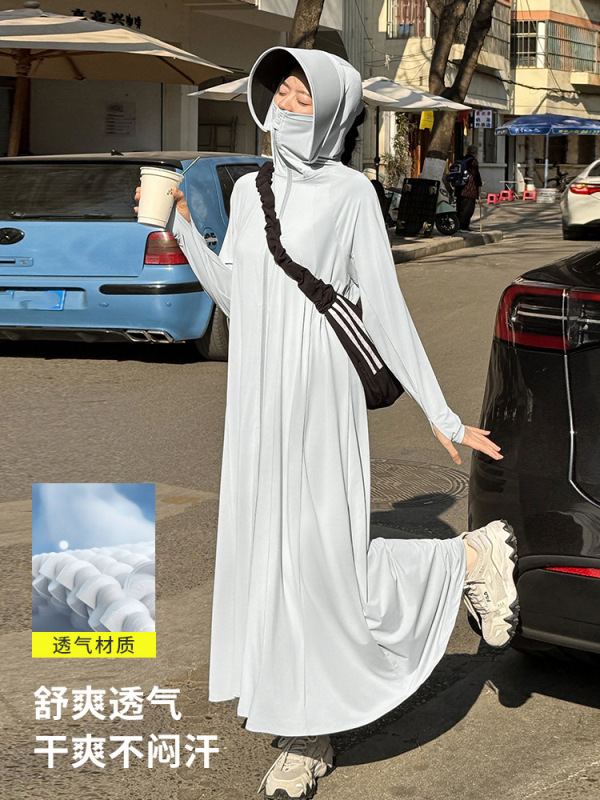 Moxun ロマンチックなロング日焼け止め服女性の夏通気性アイスシルク日焼け止めスカート抗 UV ジャケット全身日焼け止め服|undefined