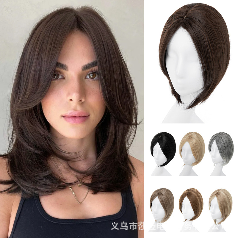 外国貿易ヨーロッパとアメリカのかつら女性のヘッド交換ブロックショートストレートヘアボリュームマルチシミュレーション自然高温シルク交換かつらピース|undefined
