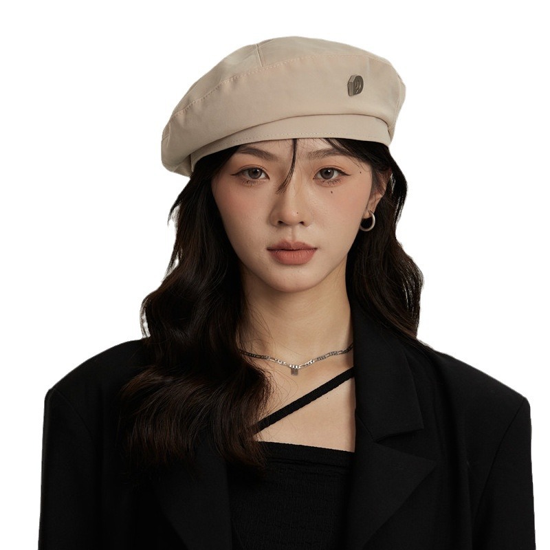 Design Sense Nischenmalerhut Buchstaben Baskenmütze Damen Schwarz Achteckiger Hut Herbst und Winter Gesicht Kleiner Hut_voghion.com