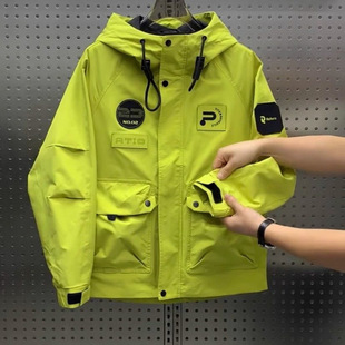 [2975 people's collection] spring and autumn new tooling hooded loose coat men's Korean version of Joker labeling assault clothing green