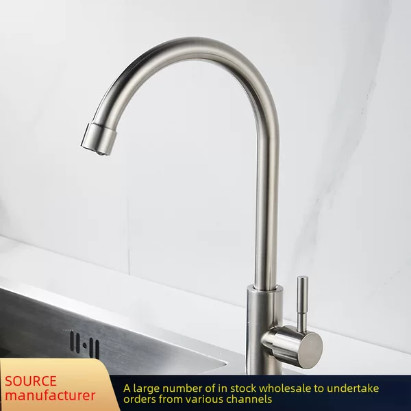 Factory wholesale 304 stainless steel sink faucet single cold copper core 4 points sink faucet brushed