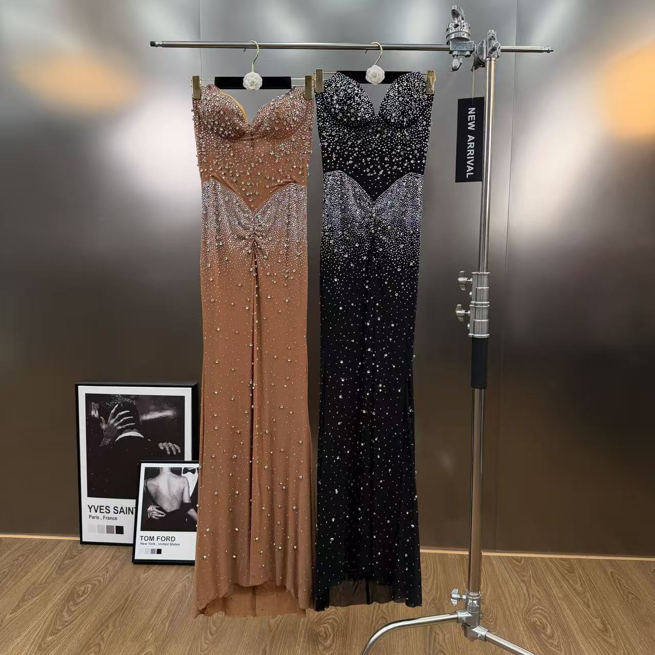 Spring and Summer French Light Luxury Draped Sheer Full-Sequin Fishtail Dress Slim Fit Over-The-Knee Long Dress Sequin Gown Cross-Border