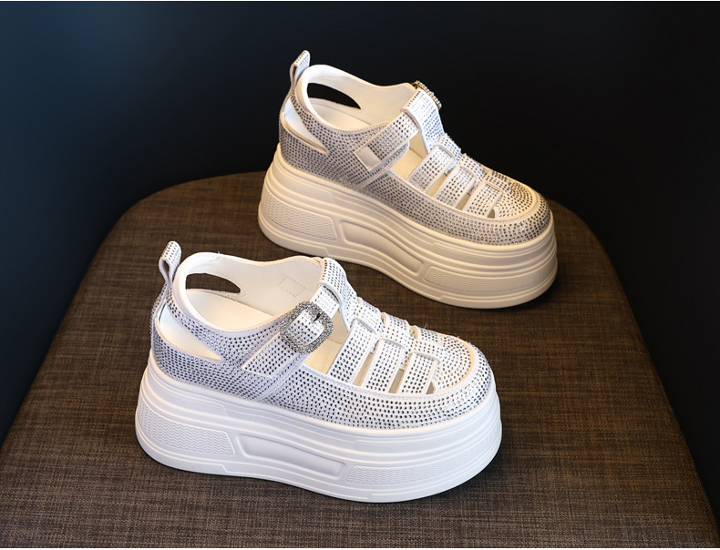 Sandal quai ngang đính đá đế dày HC5520 cho nữ mùa hè 2025 — Màu đen, Màu trắng, Màu bạc chi tiết 4