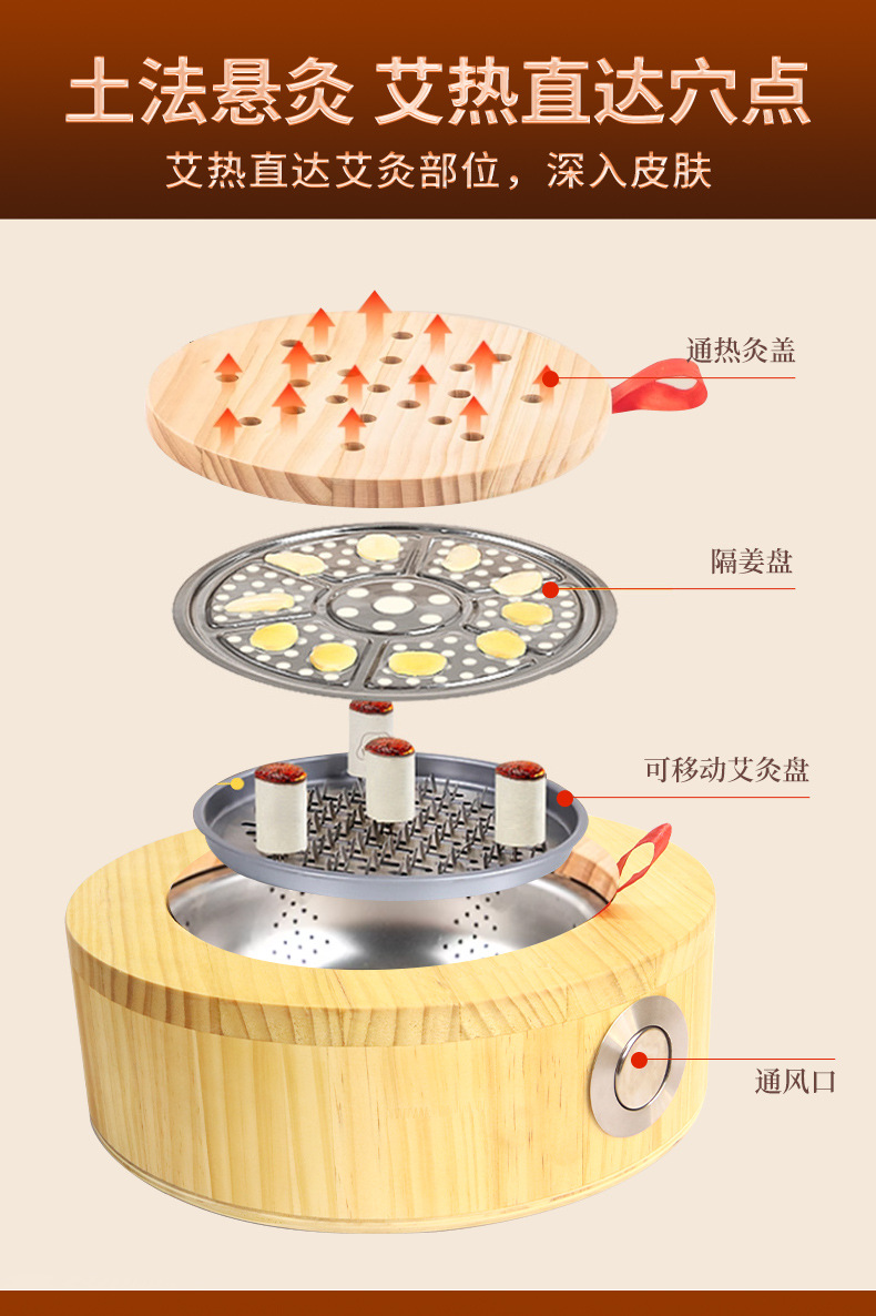 Solid Wood Moxibustion Sitting Stool with Cushion Seat and 54 Moxa Sticks for Home Warmth Care quality and texture