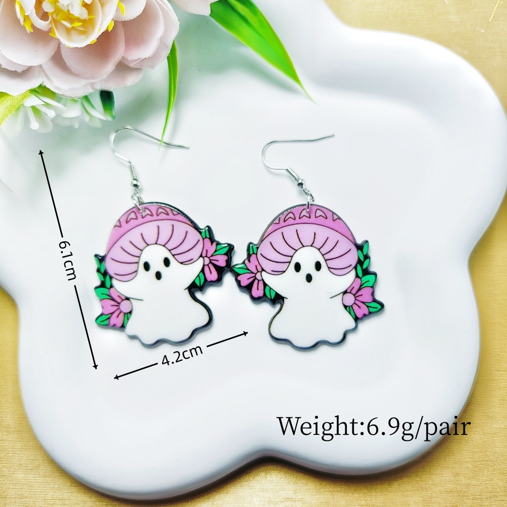 9g Weight Iron Ear Needle Material Drop Earrings Classification 1 Pair Quantity Holiday, Party Occasion Arylic Material Halloween Festival Floral, Bat Pattern Women's Gender Casual, Simple Style Style 1 Pair Halloween Casual Simple Style Floral Bat Arylic Drop Earrings 11