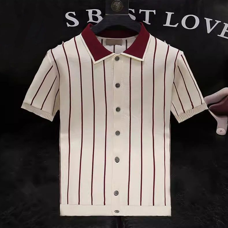 Polo camiseta de punto camiseta de manga corta hombre cardigan rayas viejos negocios de verano transfronterizo transpirable fábrica al por mayor