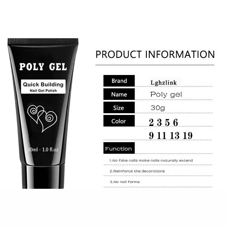 Promoción de la fábrica 30g nail art extensión cristal pegamento transparente blanco rosa gran cantidad en stock al por mayor