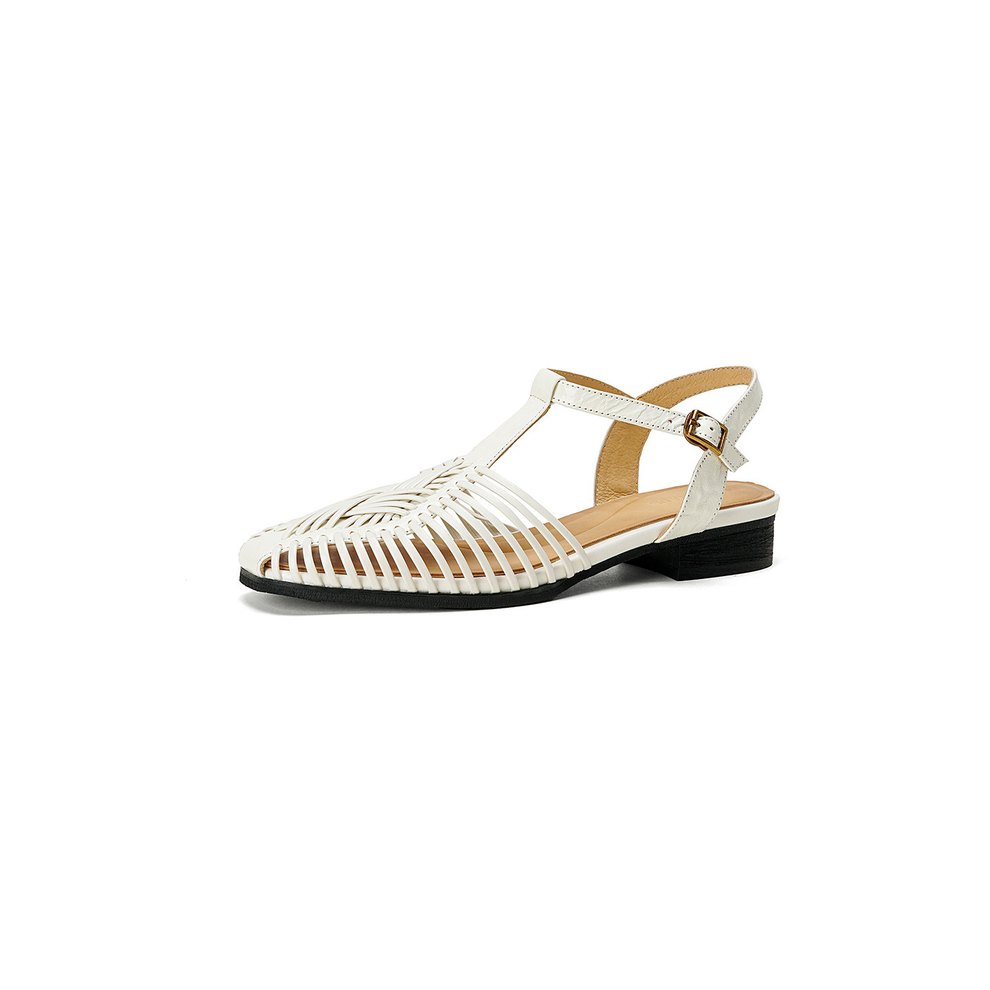 Sandal nữ quai dệt mảnh mũi vuông gót phẳng — màu nâu chi tiết 21