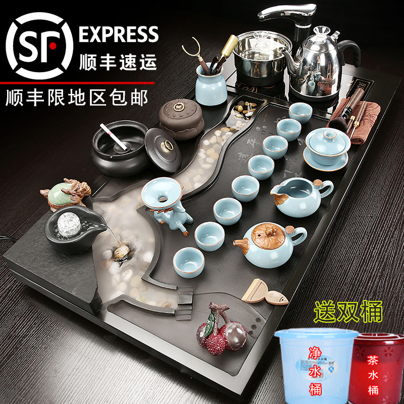 Whole Piece Wujin Stone Tea Tray Kung Fu Tea Set Household Complete Set of Automatic Sheung Shui Atomization Water Tea Table Living Room