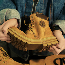马丁靴大黄靴男女款2024新款真皮厚底秋季休闲增高踢不烂工装靴子