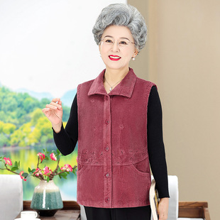 Middle-aged and elderly Vest Women's Spring and Autumn thin coat mother's corduroy waistcoat plus size loose casual top