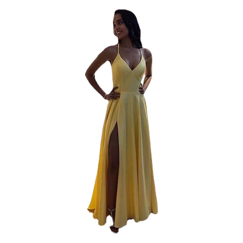 Amazon europeo y americano simple luz azul cielo Cruz espalda vestido de noche formal las mujeres