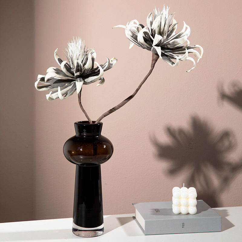 Luz de lujo nórdico grueso marrón florero de vidrio de alta gama hogar sala de estar modelo habitación arreglo floral hidropónico adornos decorativos