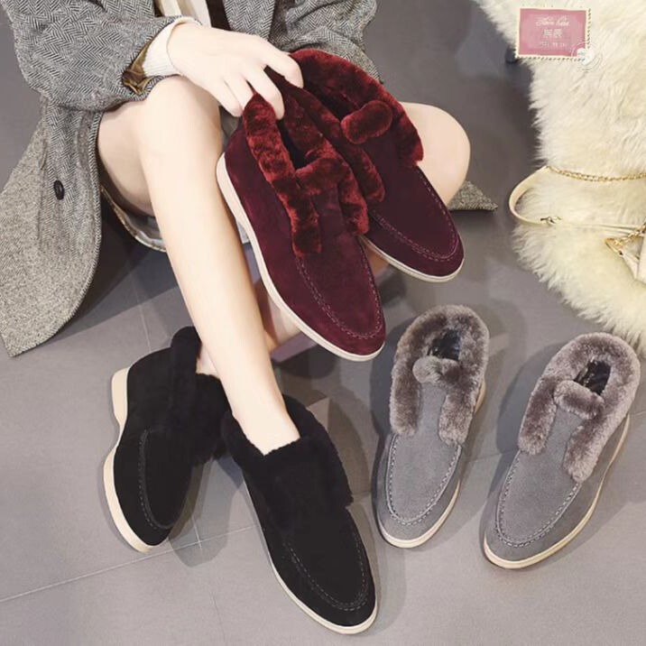Factory spot direct sales 2022 High version LP pedal real wool women's cotton shoes comfortable all-match leather loafers Factory spot direct sales 2022 High version LP pedal real wool women's cotton shoes comfortable all-match leather loafers