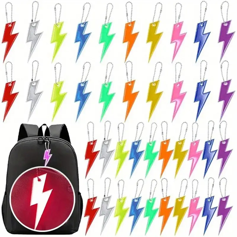 13-Color Reflective Lightning Pendant Lightning Backpack Pendant Keychain Night School Bag Accessories Hanging Chain Safety Warning Sign