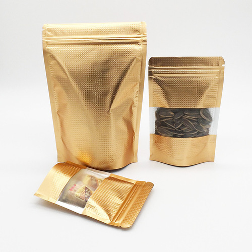 Directly supplied from the manufacturer, dark gold aluminum foil embossed window self-standing bags, tea dried fruit packaging bags, miscellaneous grain food ziplock bags
