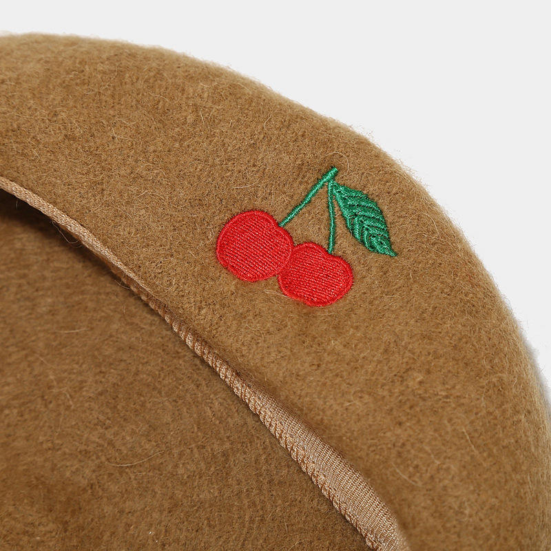 112g Weight Beret Hat Hats Type Daily Occasion Artificial Wool Material Cherry Pattern Autumn&Winter Season Women's Gender Embroidery Design Cute, Sweet Style Eaveless Rim Women's Cute Sweet Cherry Embroidery Eaveless Beret Hat 4