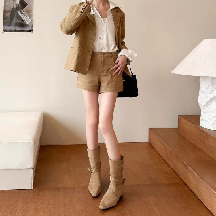 巨好看粗跟两穿小短靴子女2025新款秋季美拉德中筒靴马丁靴堆堆靴|undefined