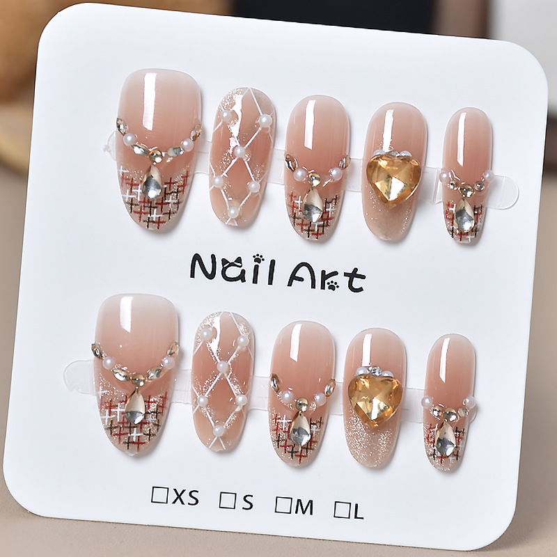 Pequeño libro rojo brillante desgaste de uñas manuales de diamante de manicure ligera de lujo manicure falsa fábrica de uñas al por mayor