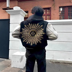 St太陽光明の目刺繍野球服アメリカレトロ高街男女カップルネット赤同タイプジャケット