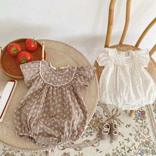  Summer New Triangle Halter Top for Baby Girls, Lace Baby Triangle Climbing Han Version Solid Color Small Sleeve Onesie