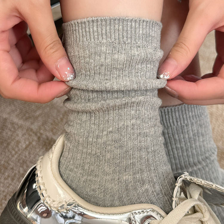Grey Socks Women's Mid-length Socks Spring and Autumn Cotton Socks Korean Style Long Barrel White Summer Thin Stacking Socks with Small Leather Shoes Grey Socks Women's Mid-length Socks Spring and Autumn Cotton Socks Korean Style Long Barrel White Summer Thin Stacking Socks with Small Leather Shoes