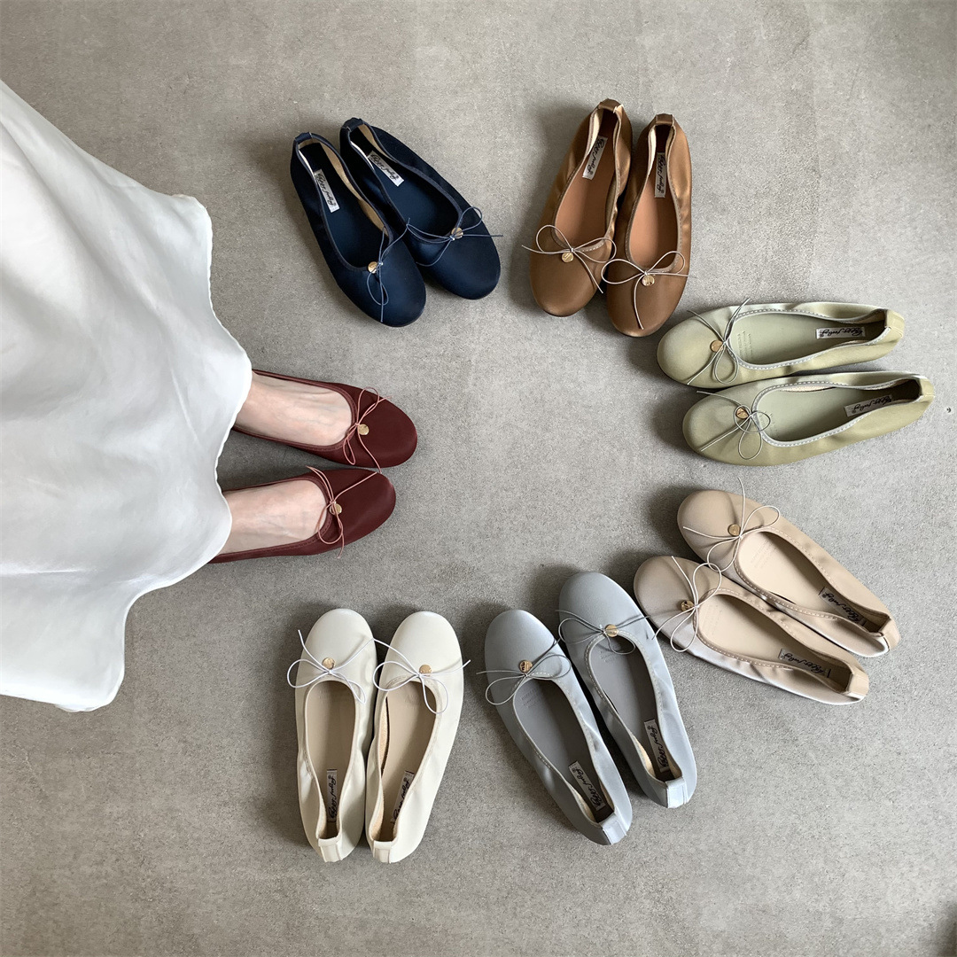 플랫 프렌치 소프트 하단 콩 신발 싱글 신발 여성 신발 2025 새로운 봄 활 발레 신발 밀크 신발