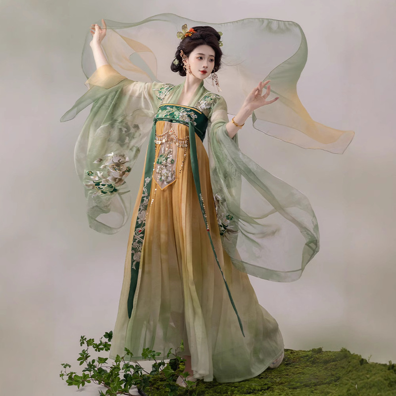 Original Hanfu for Women [Chaohua] Tang-Style Embroidered Northern and Southern Dynasties Large-Sleeve Shirt with Chest-Length Skirt, Everyday Spring and Autumn Style