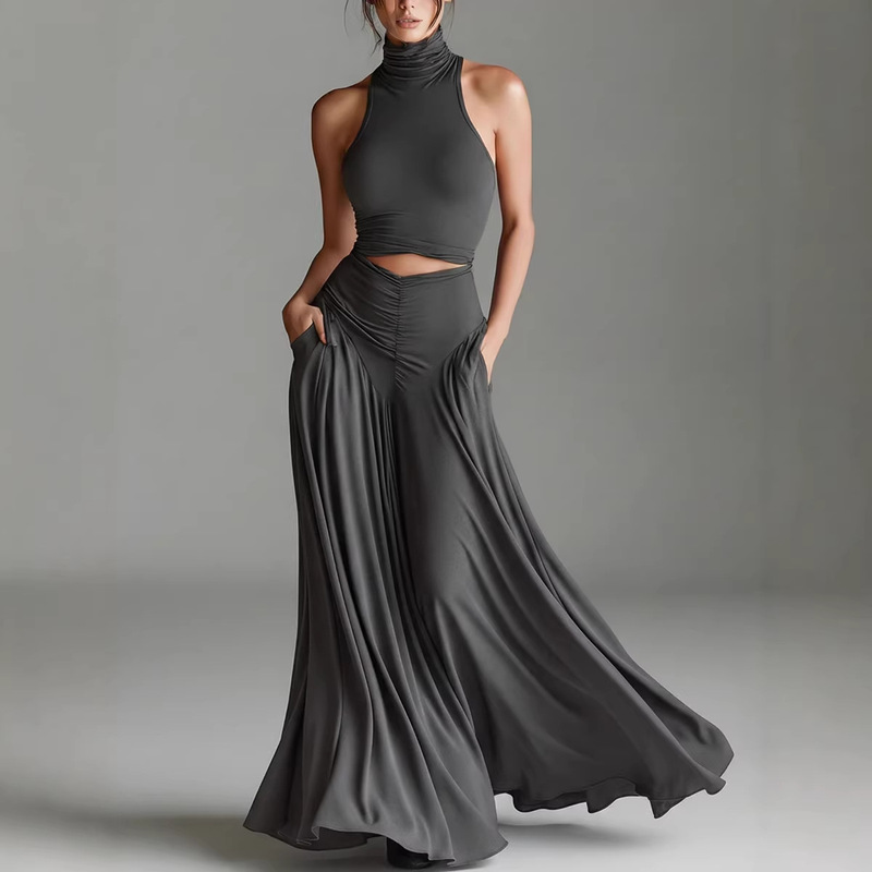 Cross-Border Amazon 2026 Summer New Foreign Trade European and American Fashion Sleeveless High-Neck Top and Elegant Long Skirt Two-Piece Set Cross-Border Amazon 2026 Summer New Foreign Trade European and American Fashion Sleeveless High-Neck Top and Elegant Long Skirt Two-Piece Set