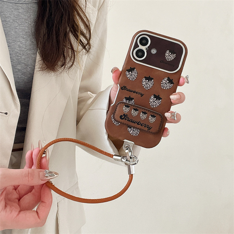 Ventana grande leopardo fresa para iPhone15promax niña Apple 14/16 simple funda para teléfono 13pro