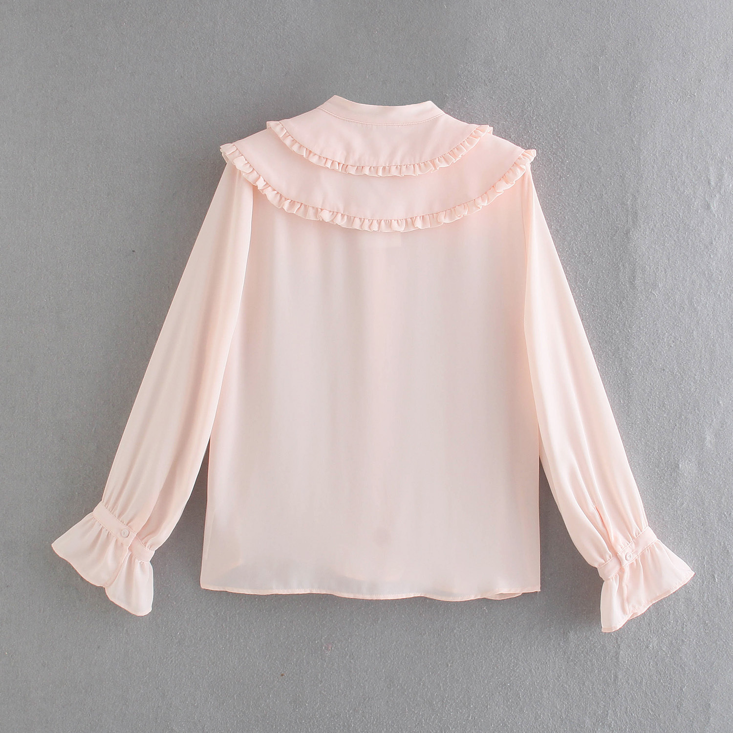 pink long-sleeved ruffled double-layer doll collar shirt Nihaostyles wholesale clothing vendor NSAM74124