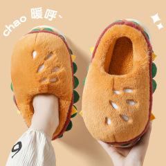 ハンバーガーの綿のスリッパの女性は冬に2025の新型の室内の家の包みと保温のぬいぐるみのカップルの綿の靴の男を着ます。