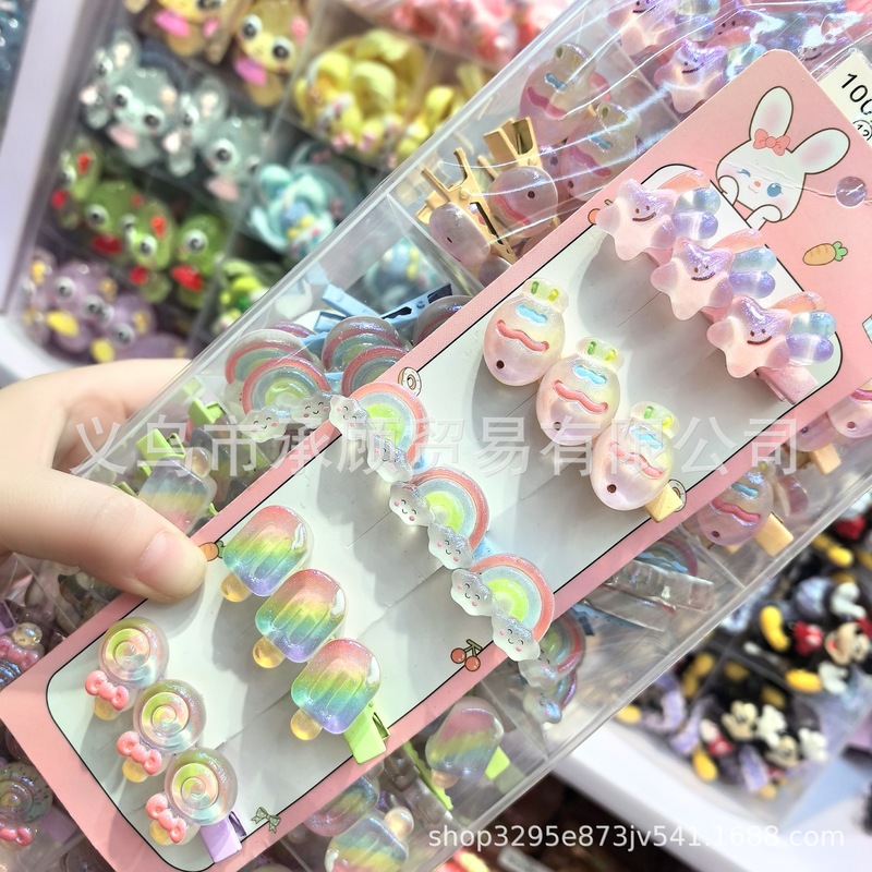 かわいい真珠光沢のあるグラデーションカラー笑顔流星レインボーロリポップアイスクリームアイスクリーム子供用ヘアピン小学生ヘアピン|undefined